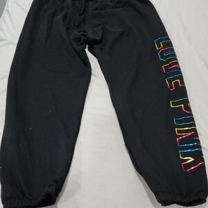 PINK Victoria's Secret Black Joggers with Multicolor Lettering